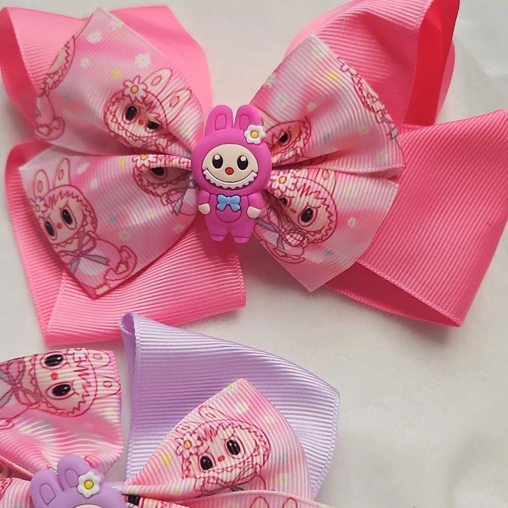 Girl's Set of 2 Labubu Monsters Hairbows Hair Accessories Clip On Cute Trendy